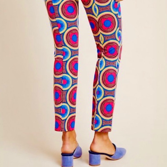 ANTHROPOLOGIE The Essential Slim Trousers - Cropped in Retro Geometric Print - Picture 6 of 7